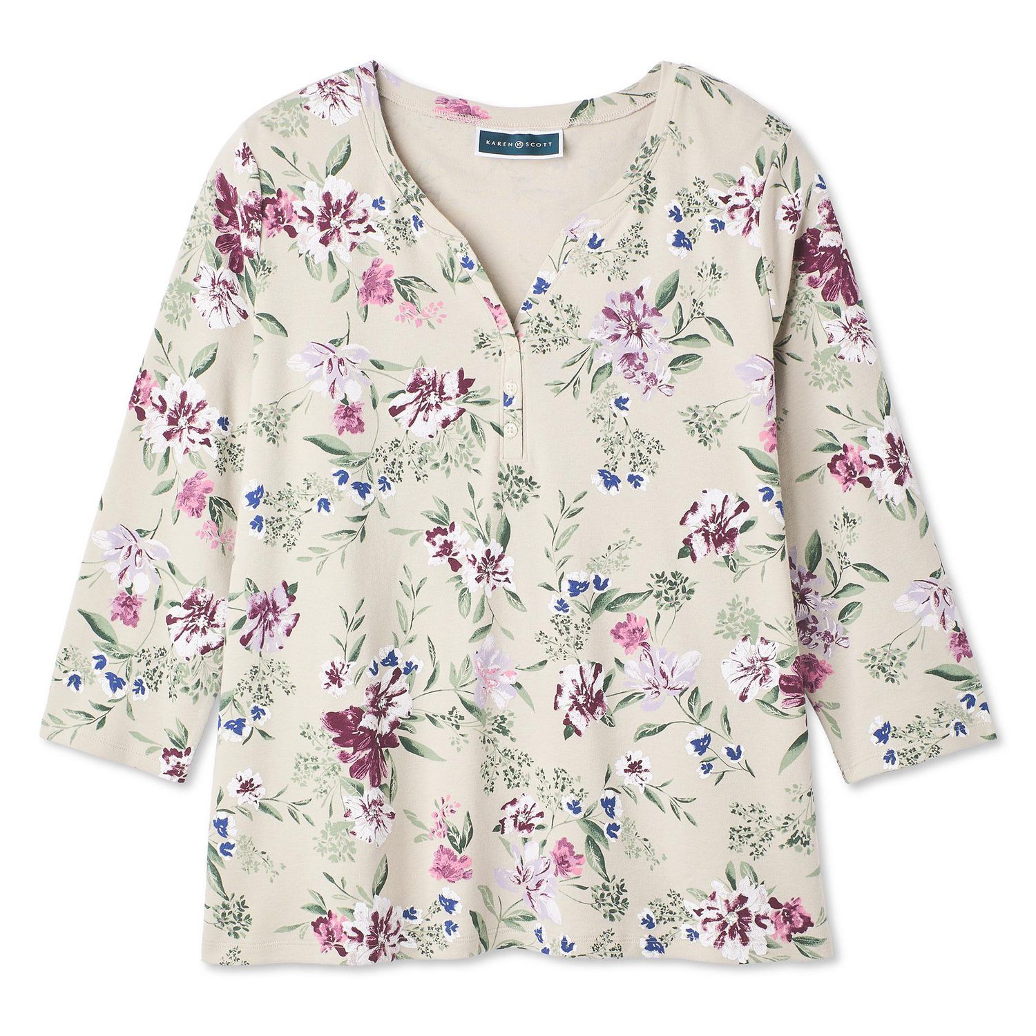 T-shirt imprimé à col henley Karen Scott Plus pour femmes