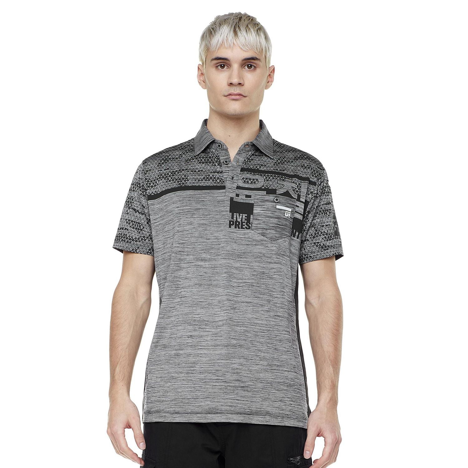 Dark Black Men's Short-Sleeve Graphic Polo with Pocket