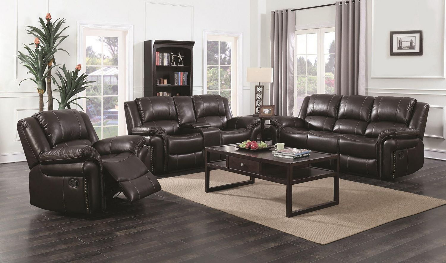 Topline Home Furnishings 3pc Brown Reclining Living Room Set Walmart