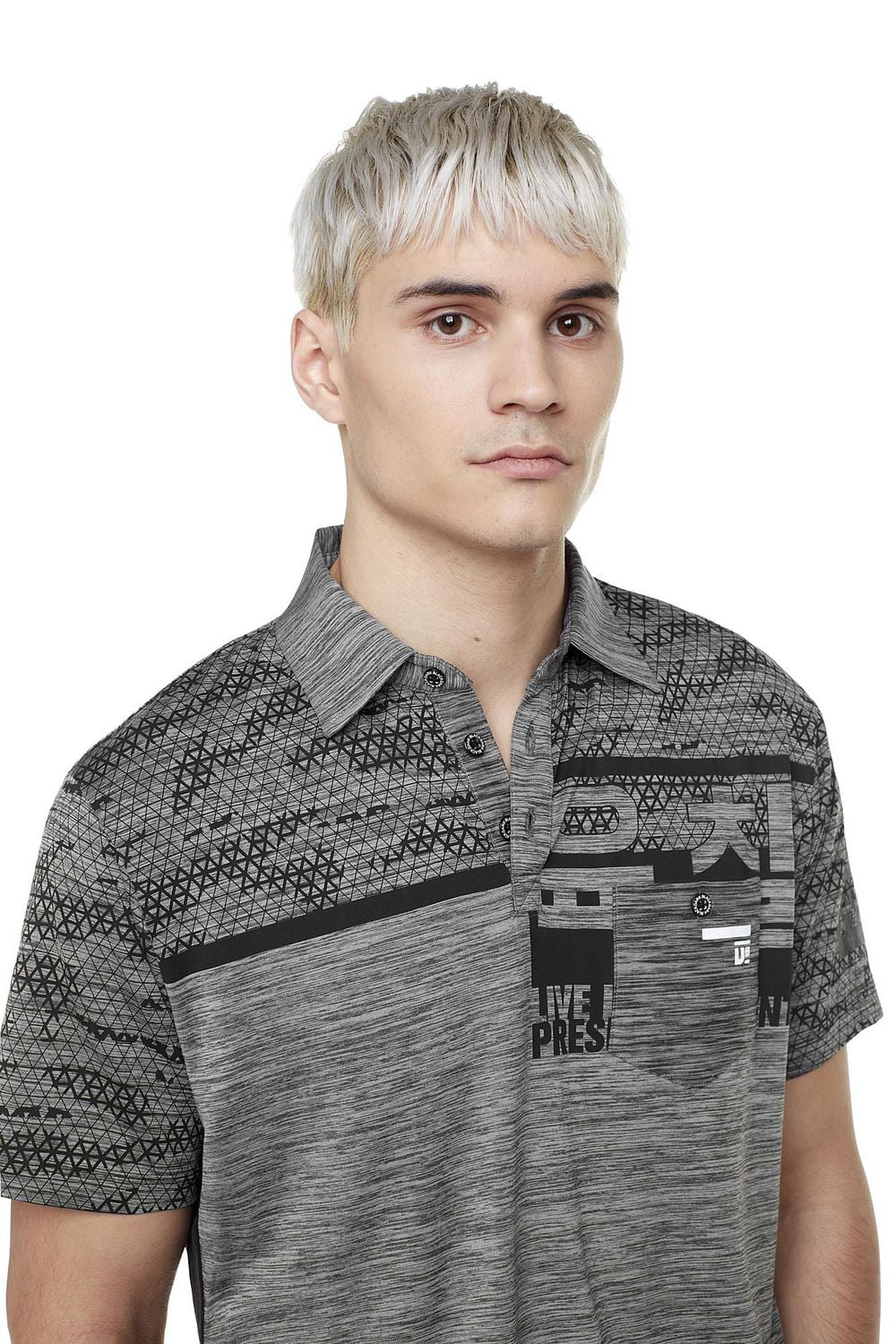 Dark Black Men's Short-Sleeve Graphic Polo with Pocket