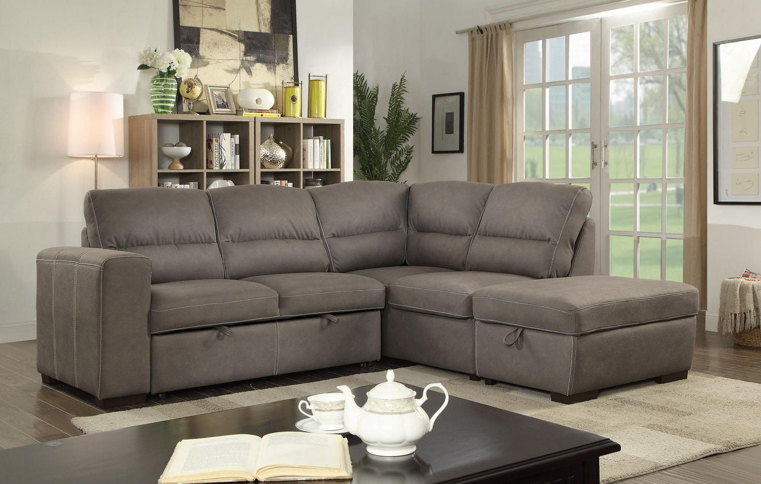 Topline Home Furnishings Ash Brown Sectional with ottoman Walmart Canada