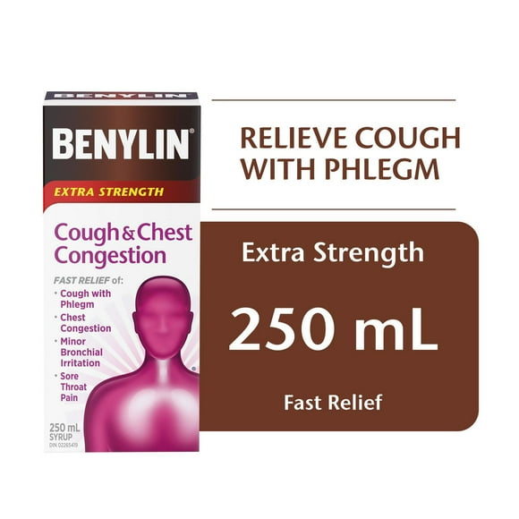 Benylin Extra-puissant, Toux et congestion bronchique, soulage les symptômes de toux et de congestion bronchique, sirop 250 ml
