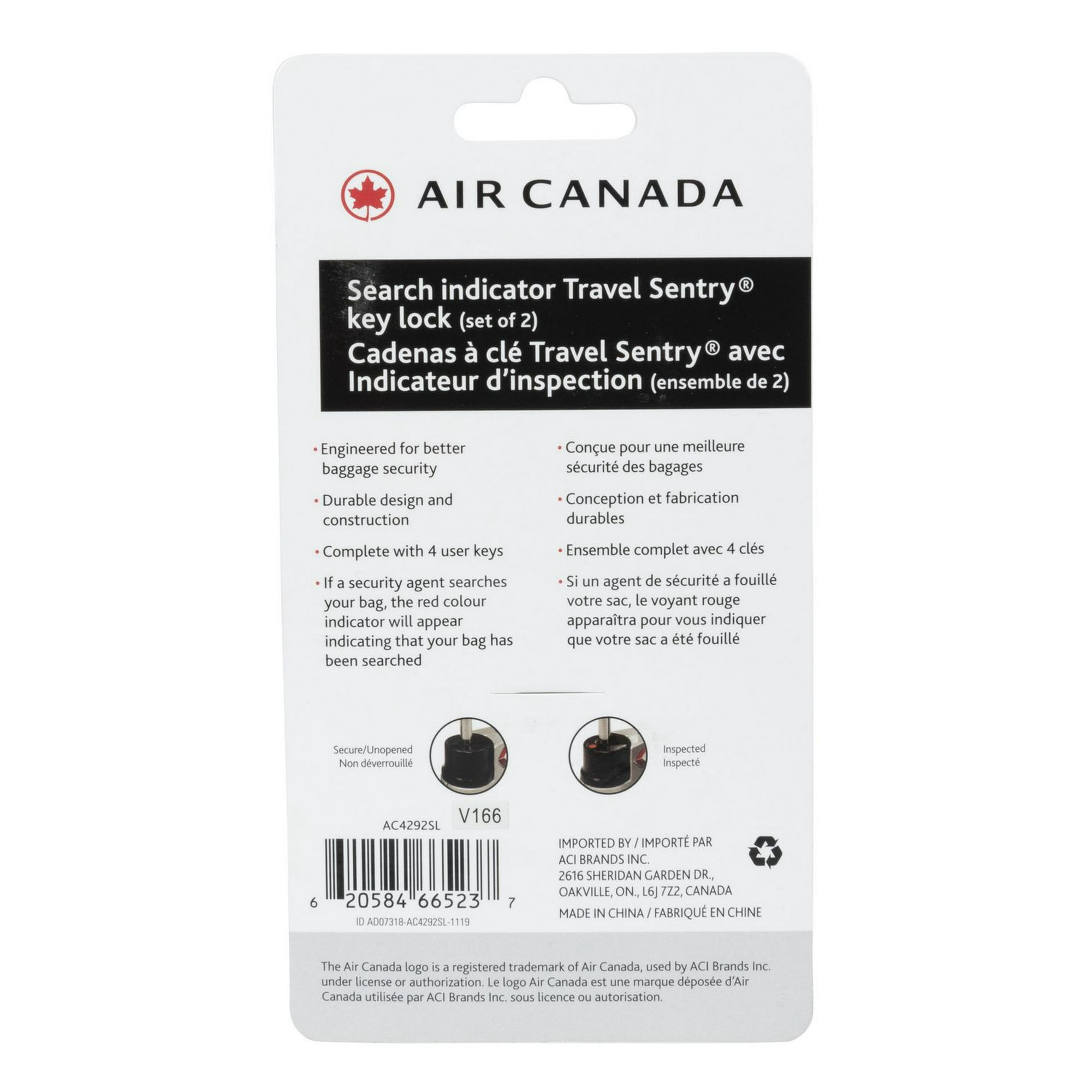 Air Canada Search Indicator Travel Sentry TSA Key Lock, Set of 2