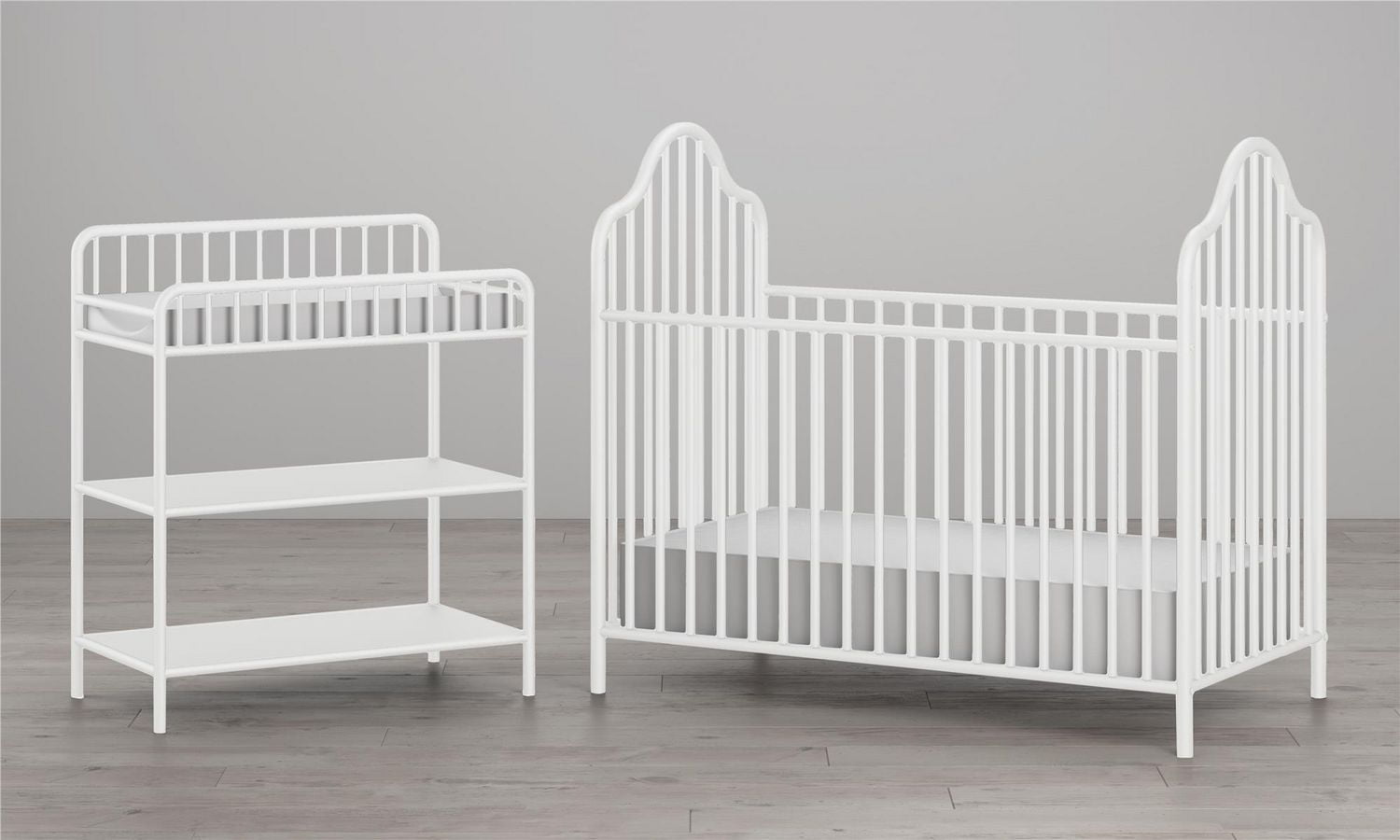 Metal crib sales and changing table