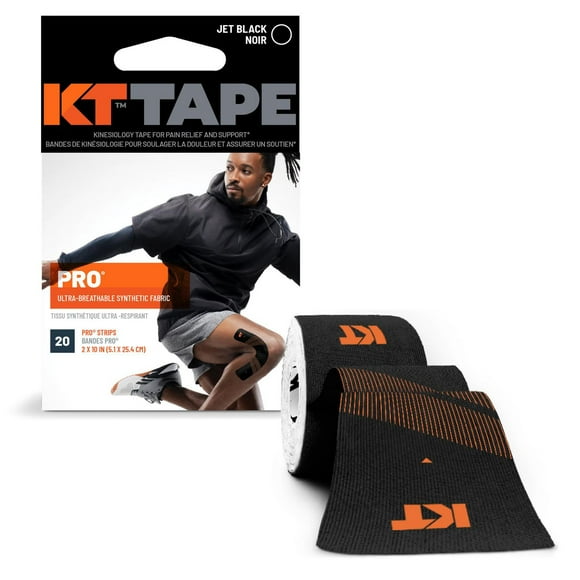KT TAPE PRO Black Therapeutic Kinesiology Sports Tape, 20 Strips