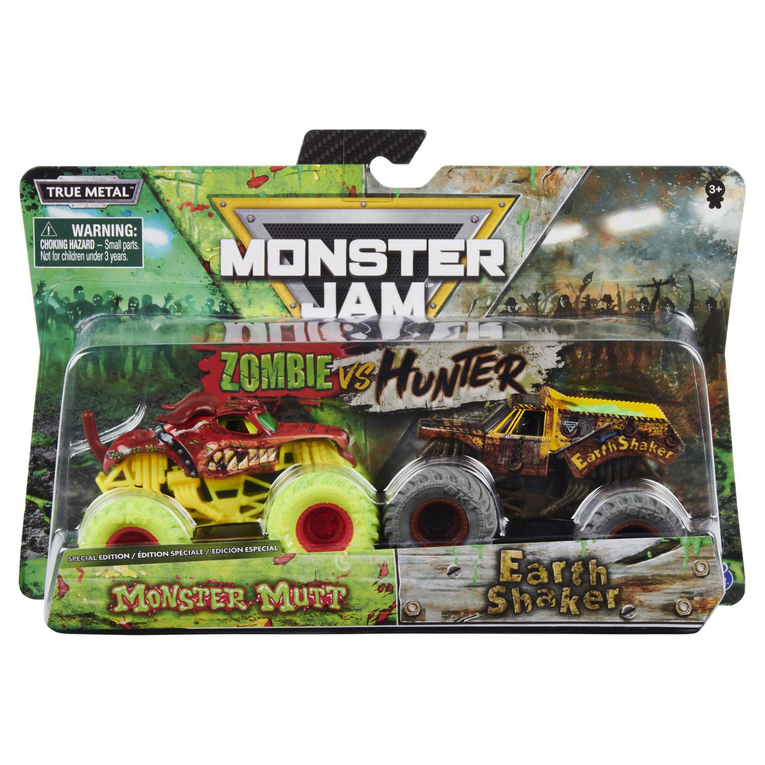 Monster Jam Official Zombie Monster Mutt Vs Hunter Earth Shaker Die Cast Monster Trucks 1 64 Scale Walmart Canada