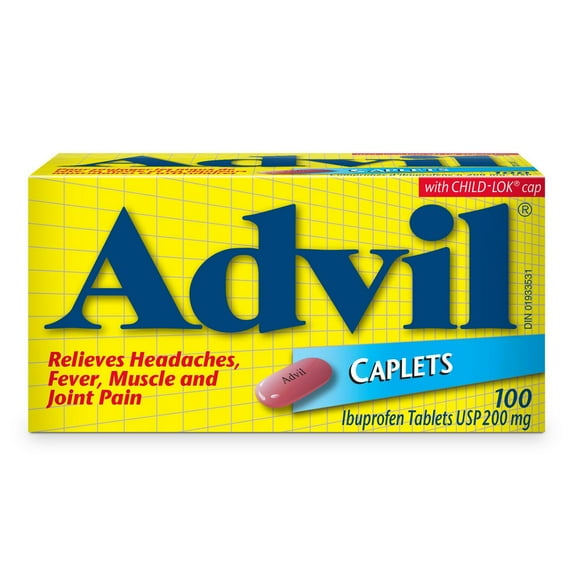 Advil Regular Strength Ibuprofen Caplets for Headaches and Pain Relief, 200 mg, 100 Count