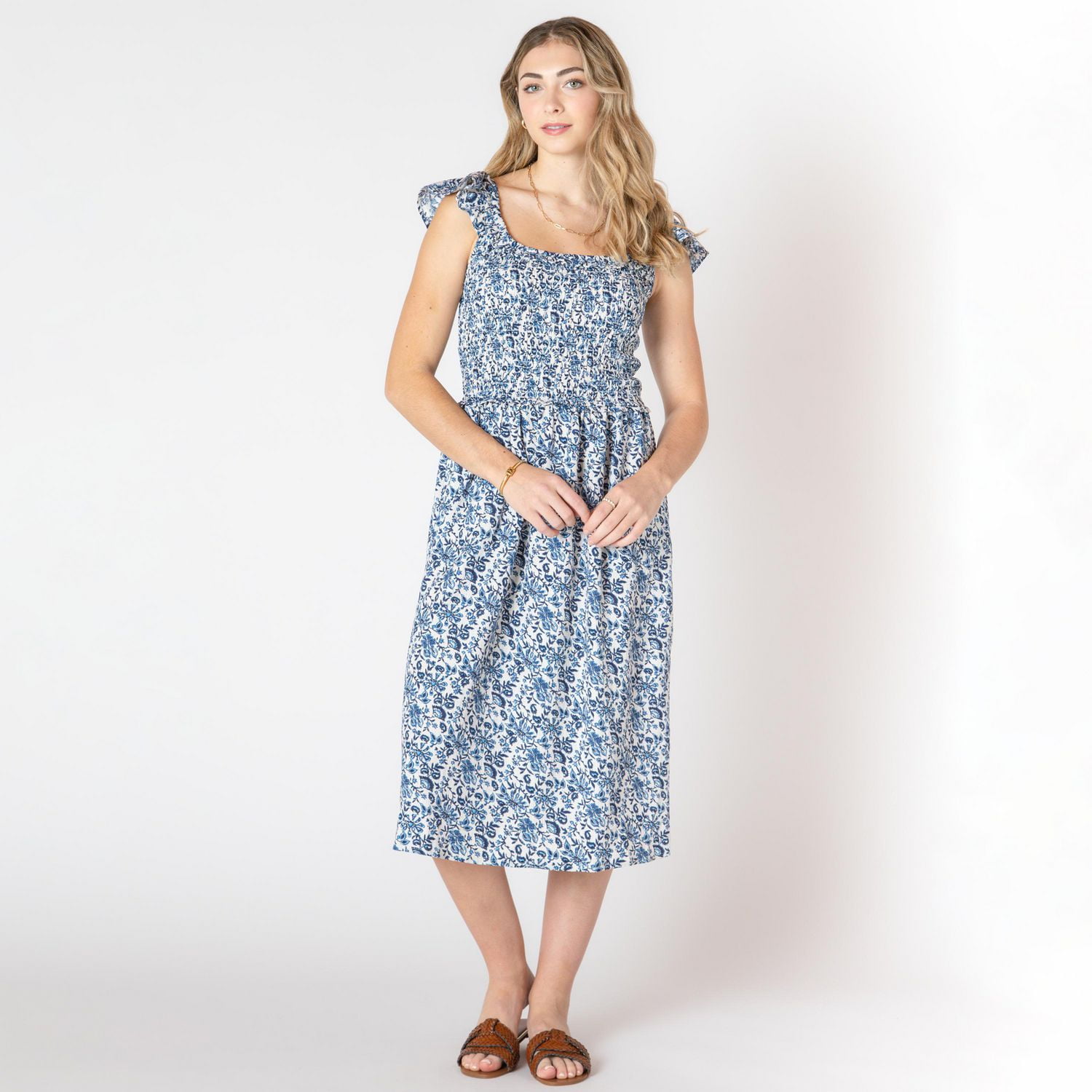 Devoted robe midi sans manches avec volants sur les épaules