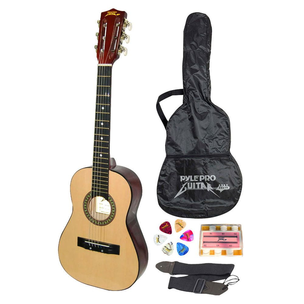 Pyle Beginner Acoustic Guitar Kit, 1/4 Junior Size All Wood Instrument for  Kids, Adults, 30 Natural Ash