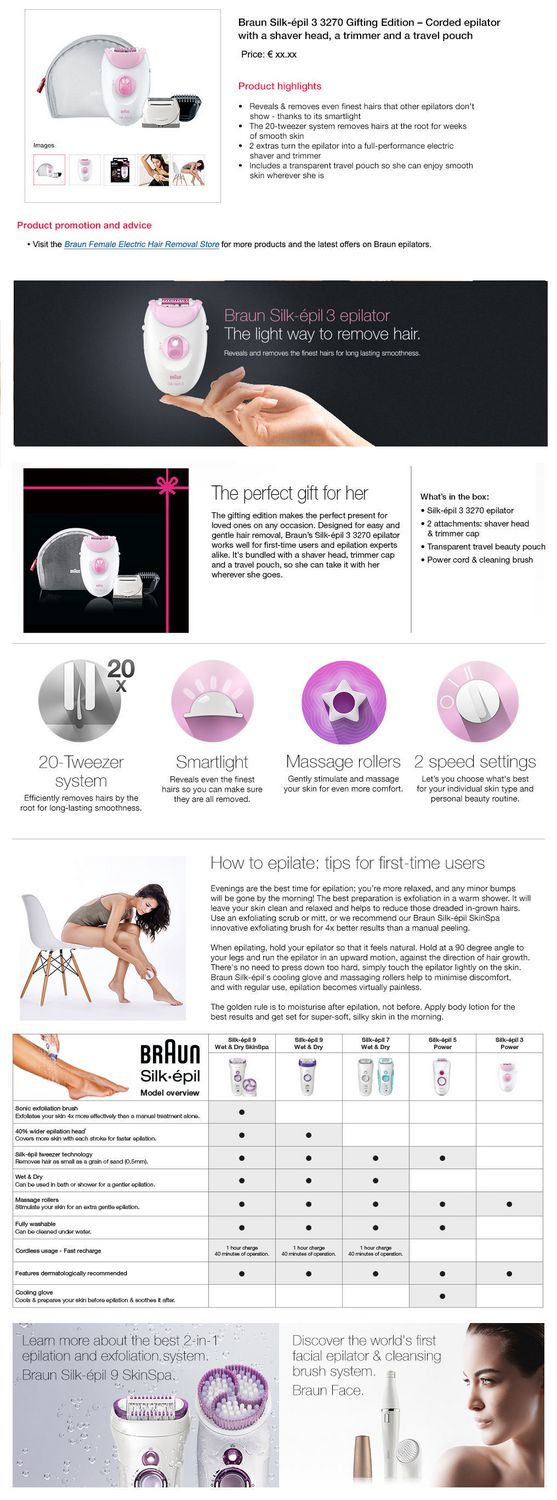 Braun Silk-épil 3 3-270, Epilator for Women for Long-Lasting Hair Removal,  White/Pink, Massage rollers, 2 speed settings 