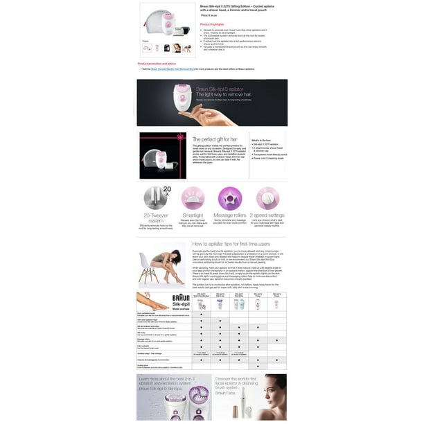 Braun Silk-épil 3 3-270, Epilator for Women for Long-Lasting Hair Removal,  White/Pink, Massage rollers, 2 speed settings