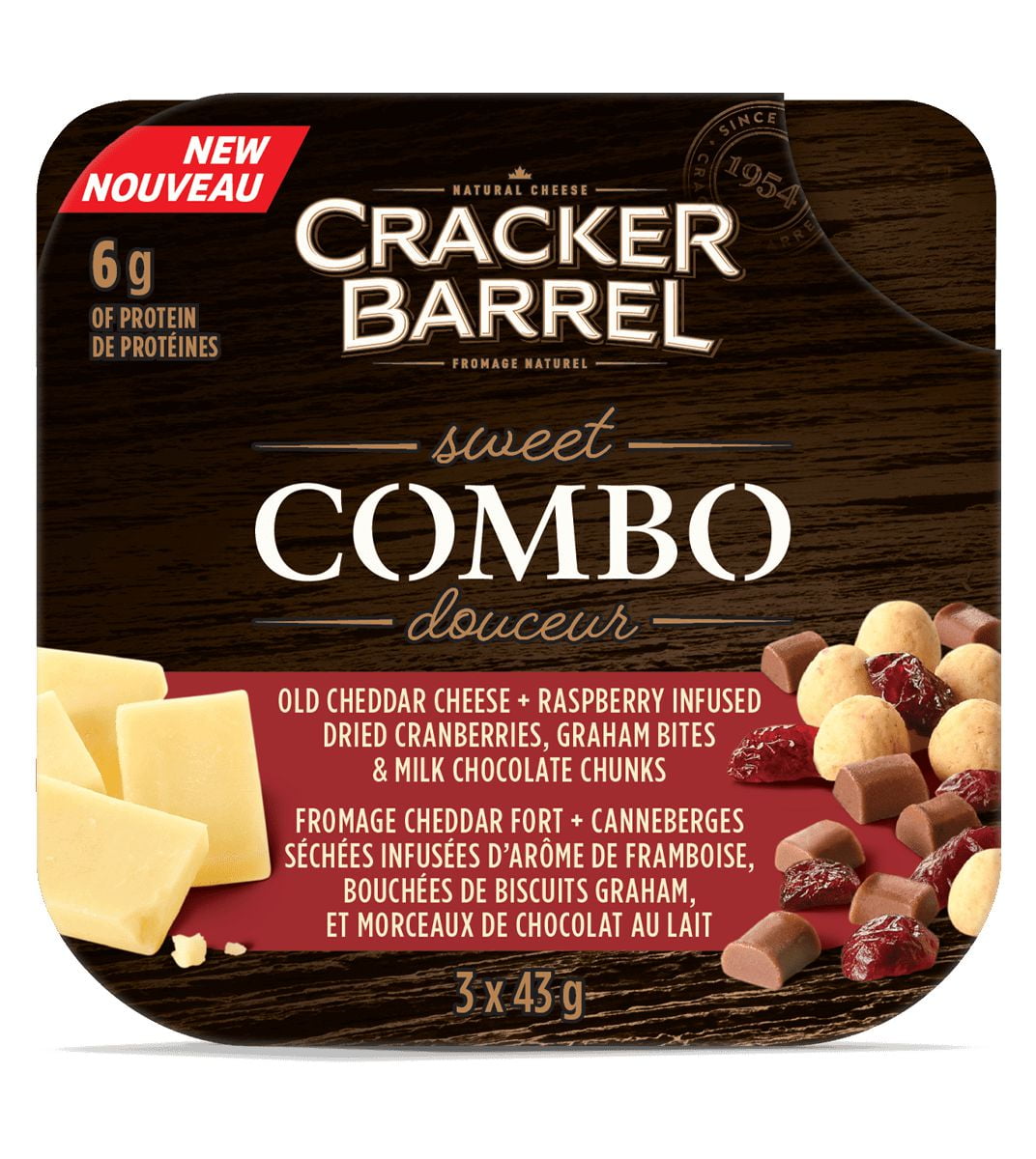 Cracker Barrel Sweet Combo - Old Cheddar Cheese, Cranberries, Graham and Chocolate, 3x43g
