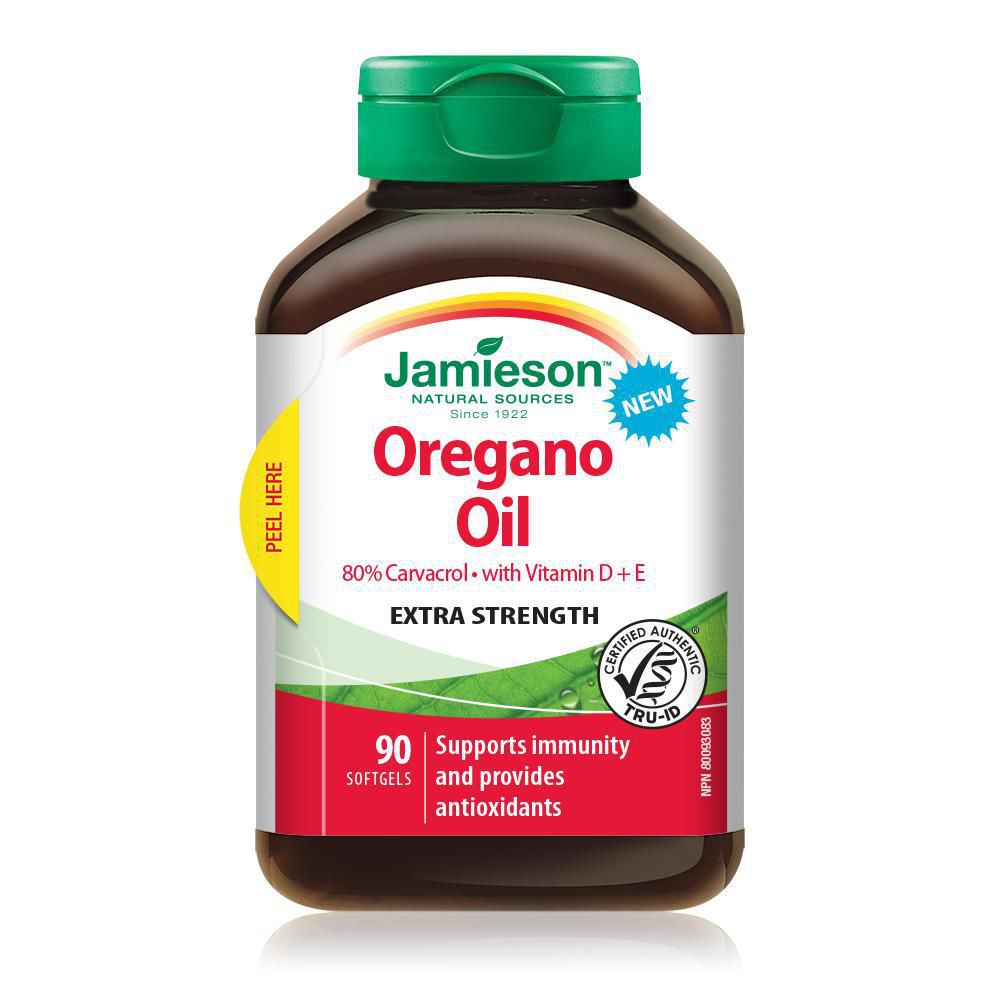 Jamieson gélules d'huile d'origan avec vitamine D et vitamine E, 180 mg, 90 gélules