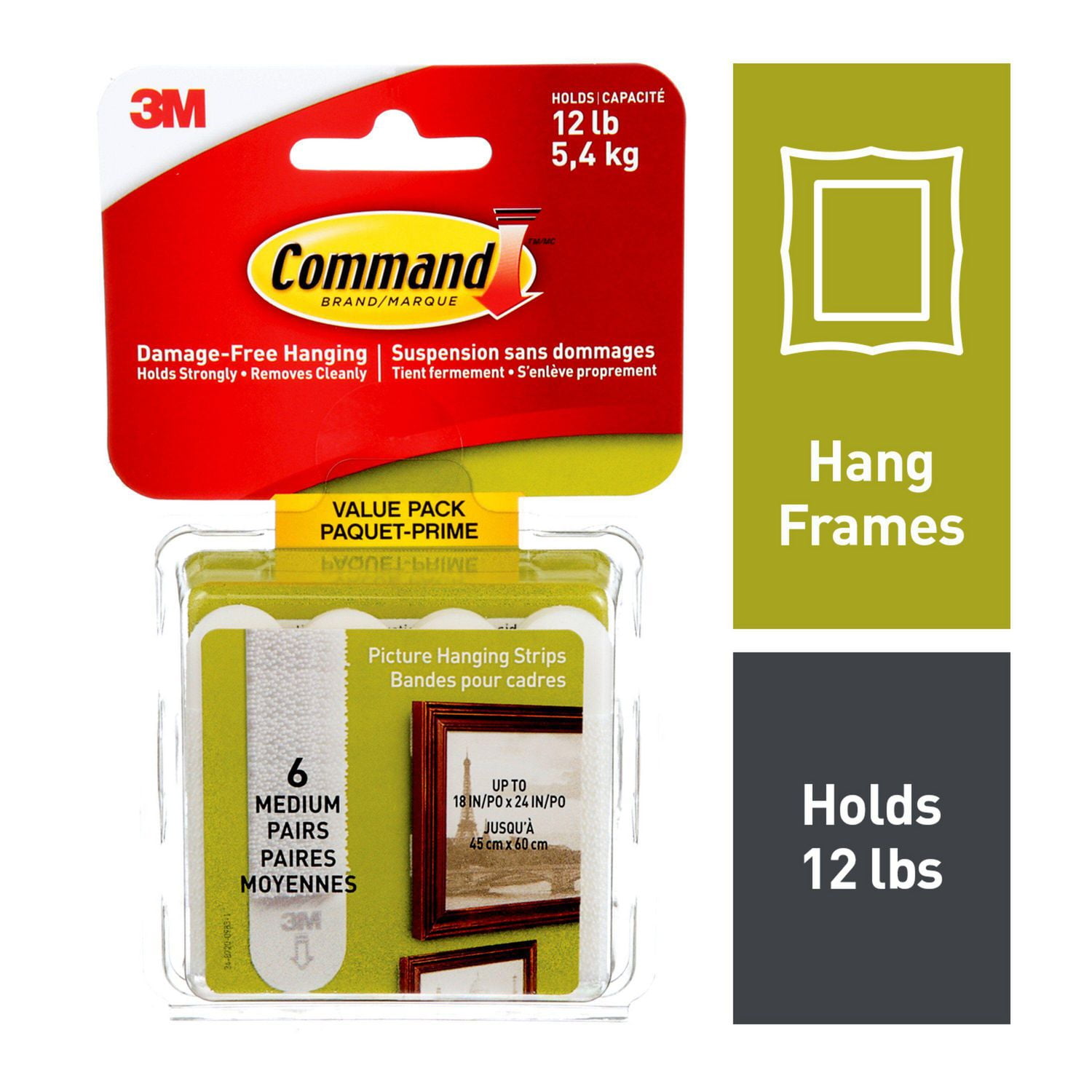 Command™ Picture Hanging Strips 17204C, White, Medium, 24 Strips Per