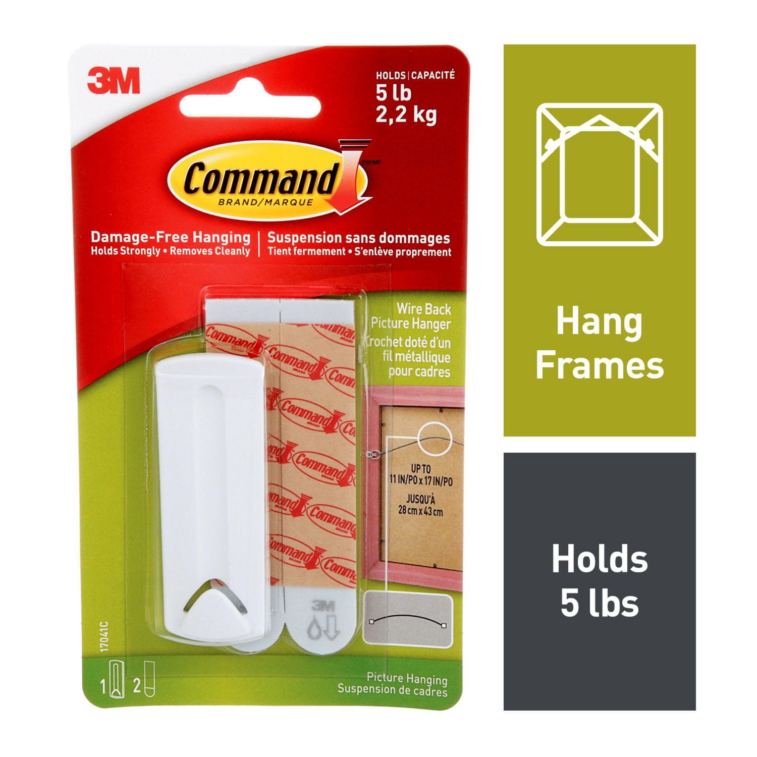 Command™ Sawtooth Picture Hanger with Water-Resistant Strips 17040C, Large,  1 Hook, 2 Strips, Assorted 