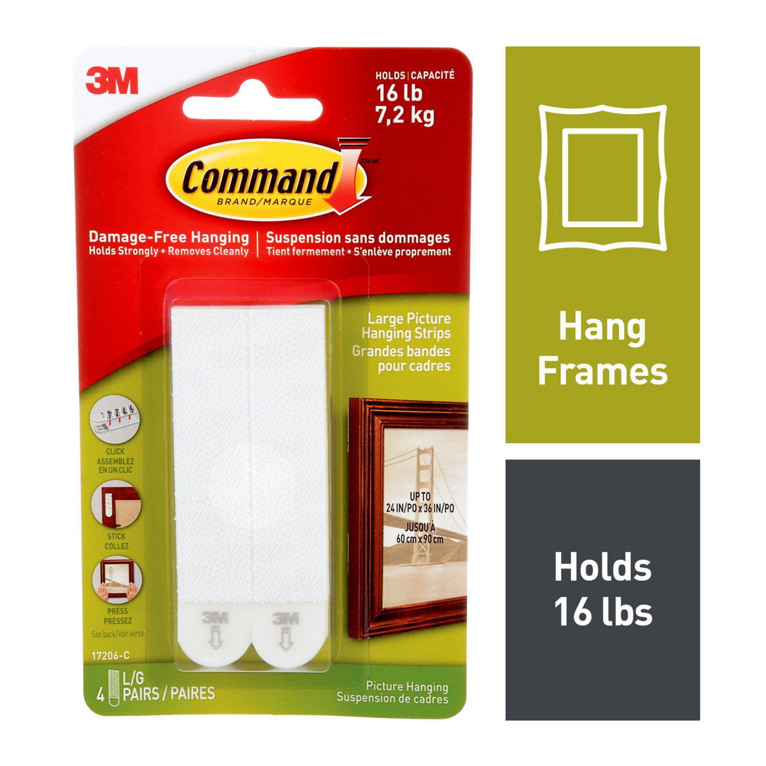 Command™ Picture Hanging Strips 17206-C, White, Large, 8 Strips