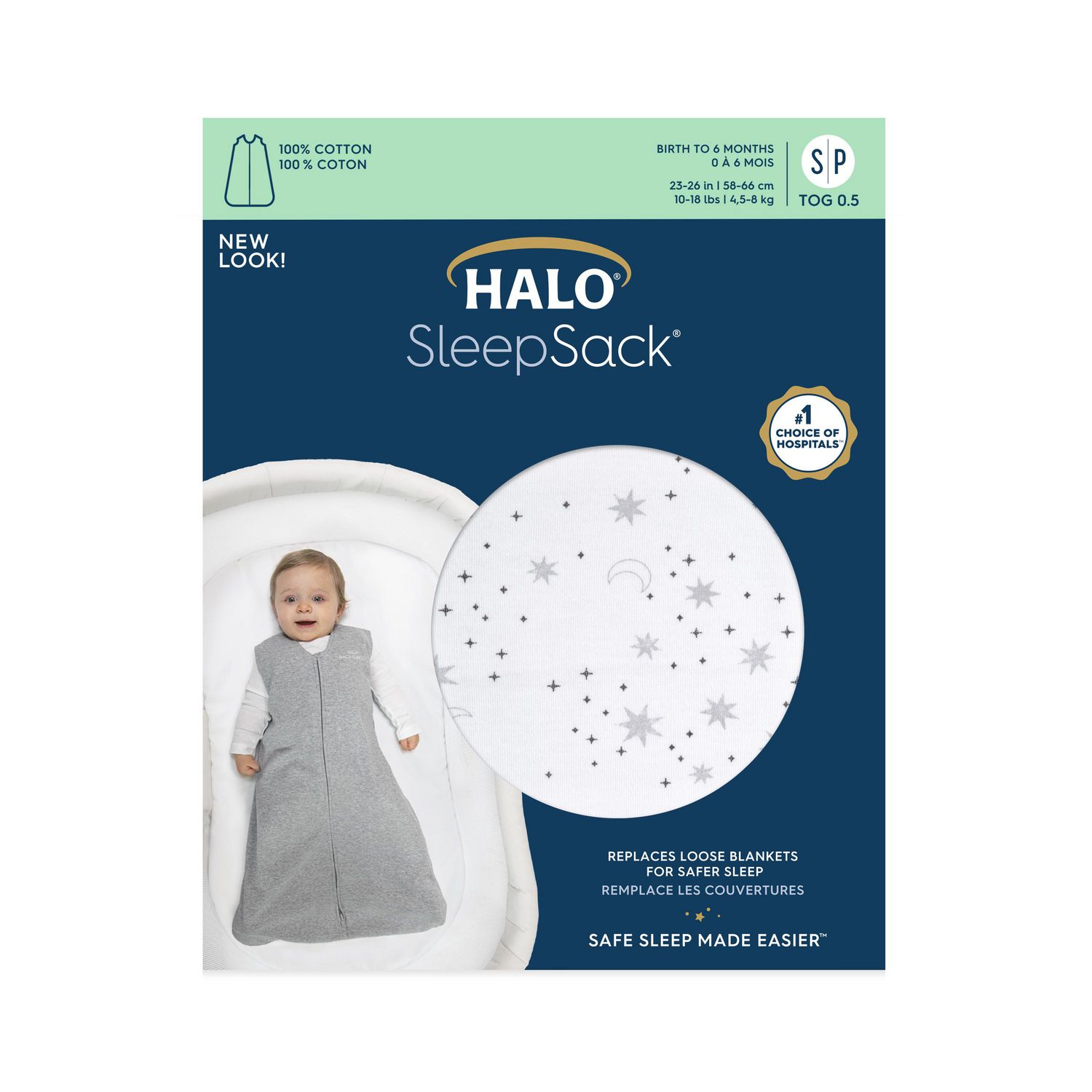 HALO SleepSack Toddler - 100% Cotton - Grey Stars - 3T