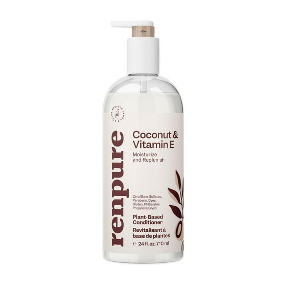 Renpure Coconut & Vitamin E Conditionneur, à base de plantes - Nourrit et scelle dans l’humidité pour les cheveux doux et sains - Pour les cheveux secs à normaux - 24 Fl Oz Conditionneur hydratant