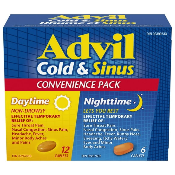 Advil Cold & Sinus Daytime/Nighttime Convenience Pack with Fever Relief, Nasal Decongestant, and Antihistamine, 18 Count