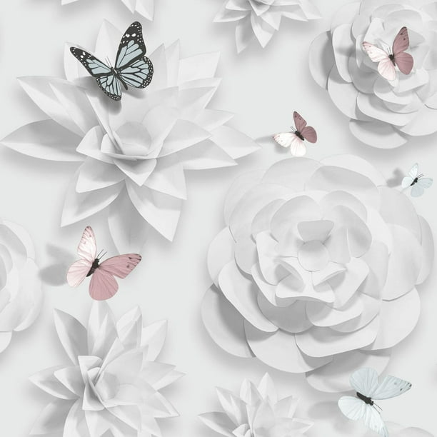 Graham & Brown Origami Fleuri Rose/Aqua/Blanc Papier Peint Amovible