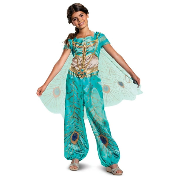 Aladdin Live Action : Costume d’enfant classique bleu sarcelle de Jasmine