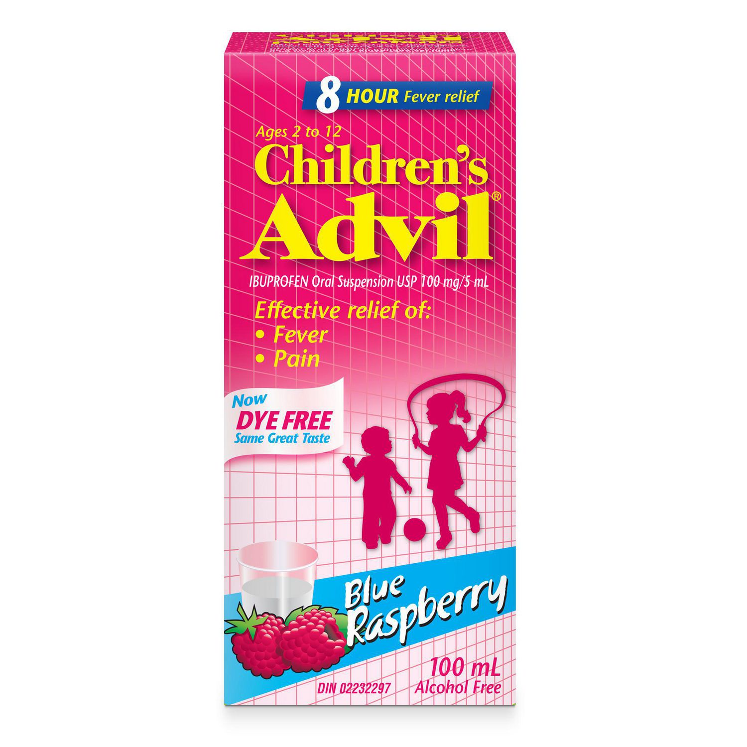 Children’s Advil Dye Free Suspension, Blue Raspberry Flavour, 230ml