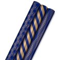 thumbnail image 1 of Hallmark All Occasion Wrapping Paper Bundle with Cut Lines on Reverse - Dark Blue and Gold Stripes (3-Pack: 105 sq. ft. ttl.) , 1 of 8