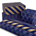 thumbnail image 3 of Hallmark All Occasion Wrapping Paper Bundle with Cut Lines on Reverse - Dark Blue and Gold Stripes (3-Pack: 105 sq. ft. ttl.) , 3 of 8