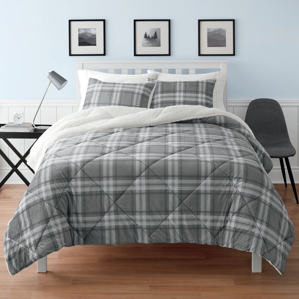 Mainstay Kids Grey Plaid Comforter set Walmart.ca