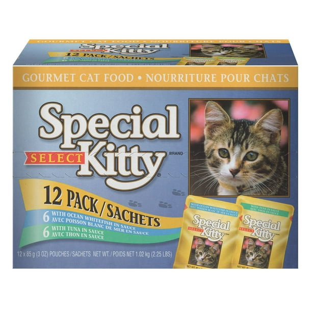 Special Kitty select Nourriture pour chats gourmet emballage multi-saveur de poisson blanc de mer et de thon en sauce, 12 x 85 g