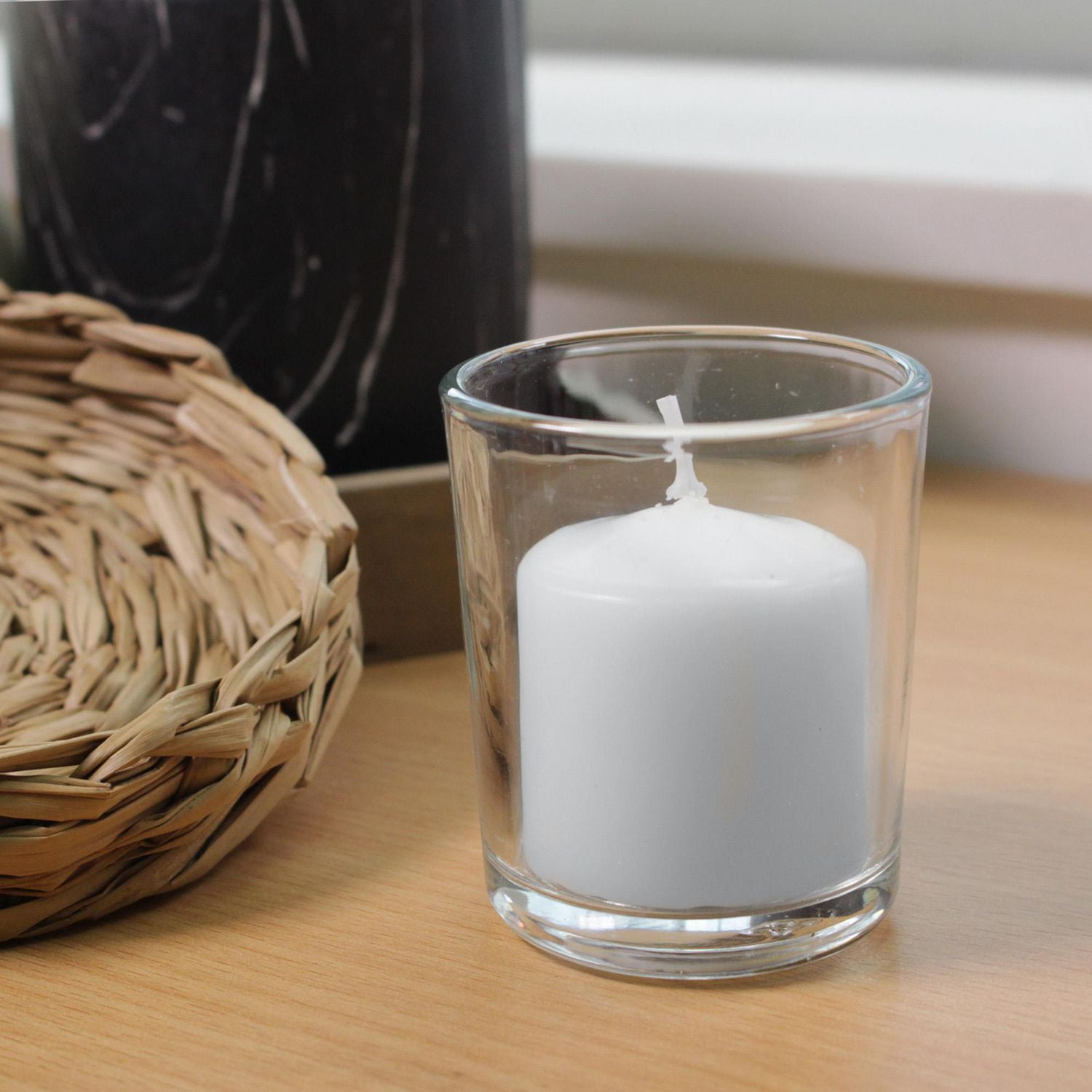 White Votive Candle in Clear Holder - Trailer Events
