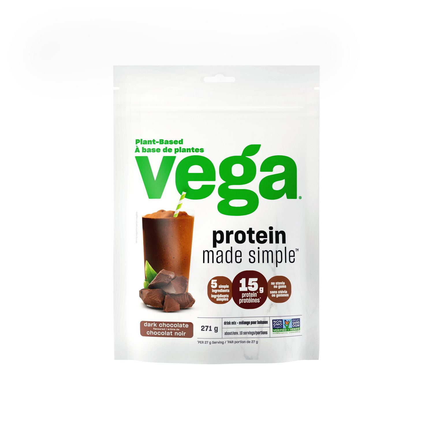 À Base de Plantes - Vega Protein Made Simple - Chocolat noir, 271g 15g de protéines par portion