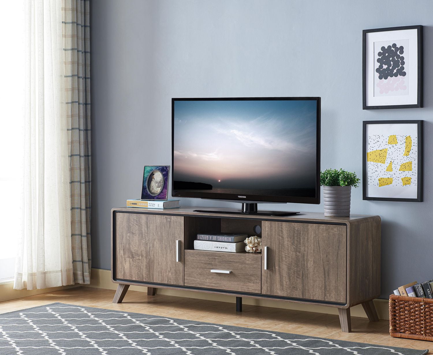 60 TV Stand with Storage Walnut Oak Walmart