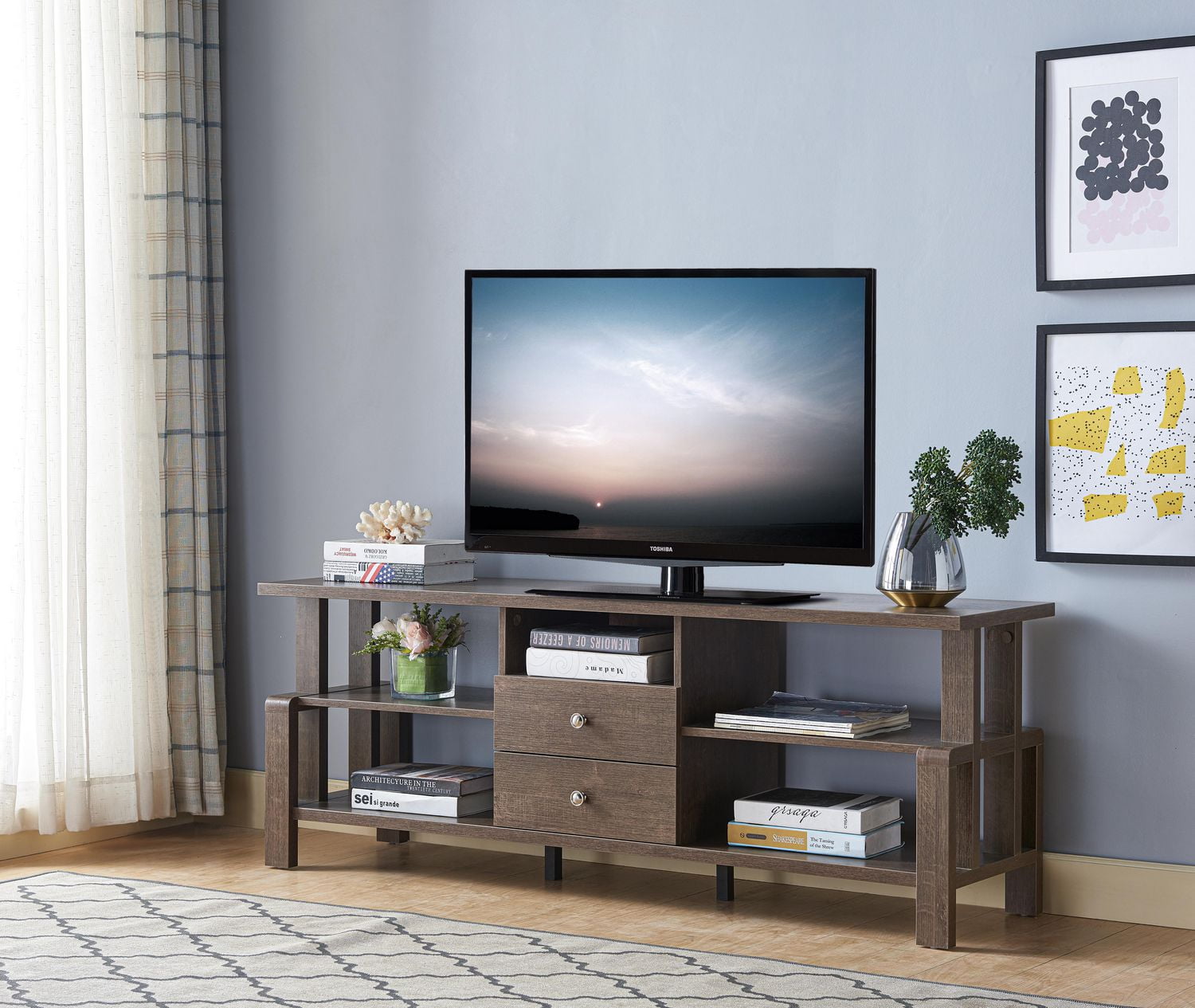 60'' TV Stand with Storage, Walnut Oak Walmart Canada