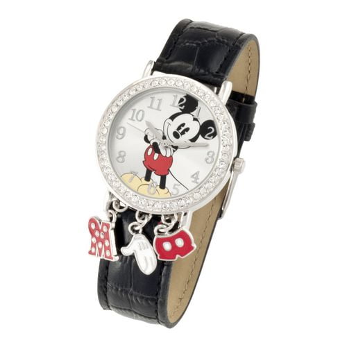 Montre analogique pour adulte Mickey Mouse avec bracelet de croco noir et charms