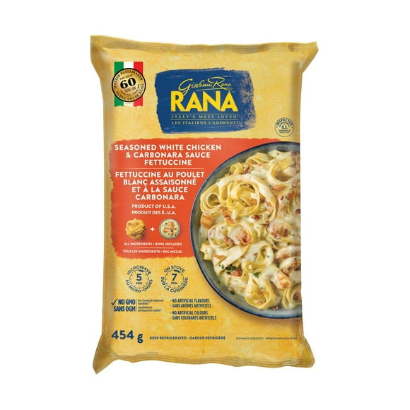 Fettuccine Au Poulet Blanc Assaisonné Et À La Sauce Carbonara Rana 454g
