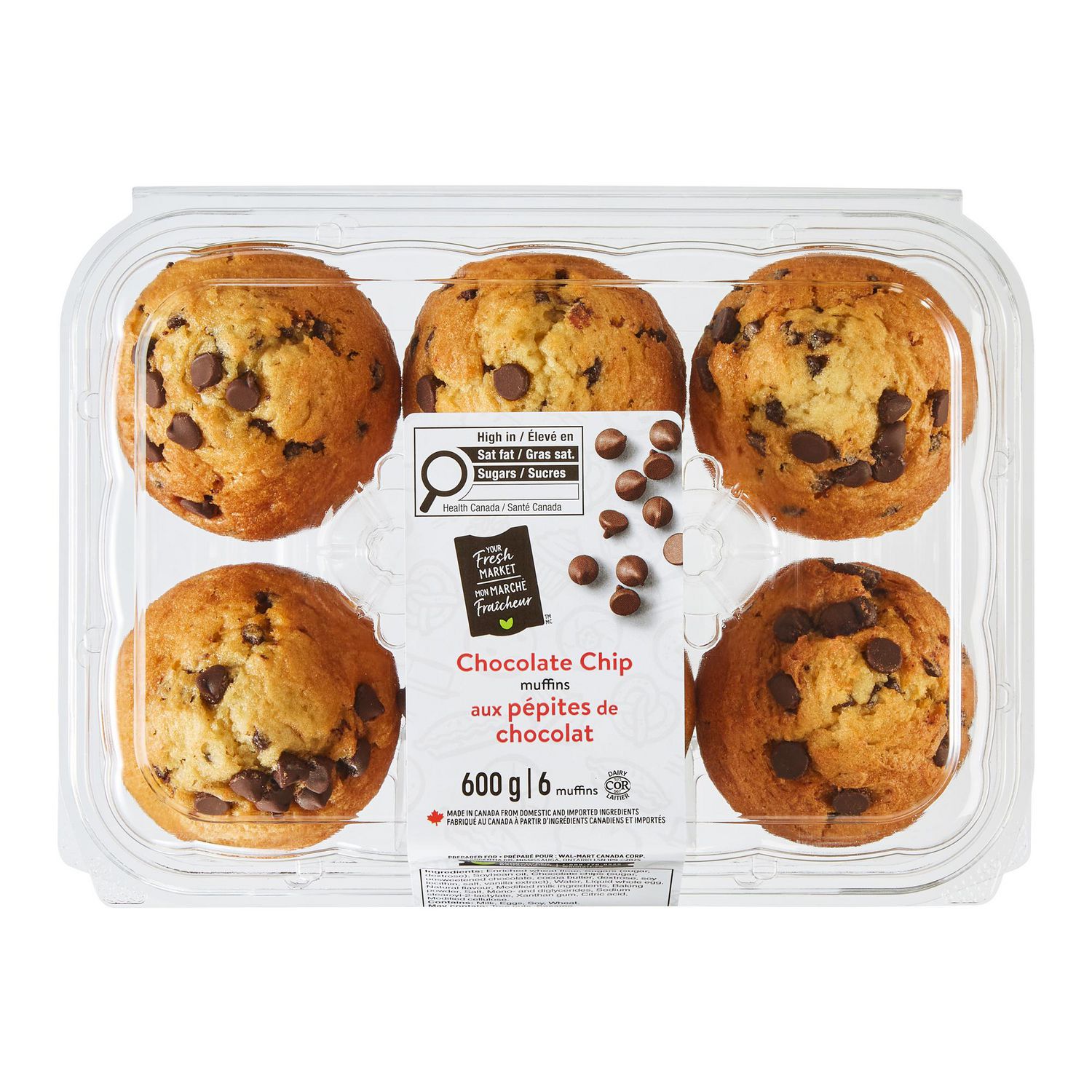 Your Fresh Market Chocolate Chip Muffins, 6 muffins, 600 g total