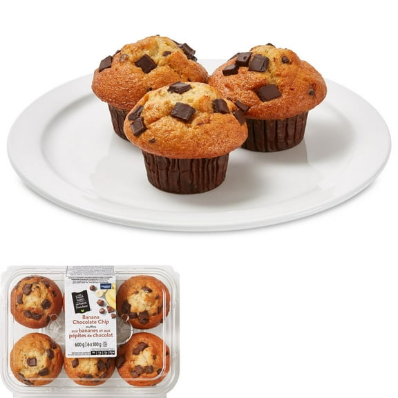 Muffins aux bananes et aux pépites de chocolat Mon marché fraîcheur