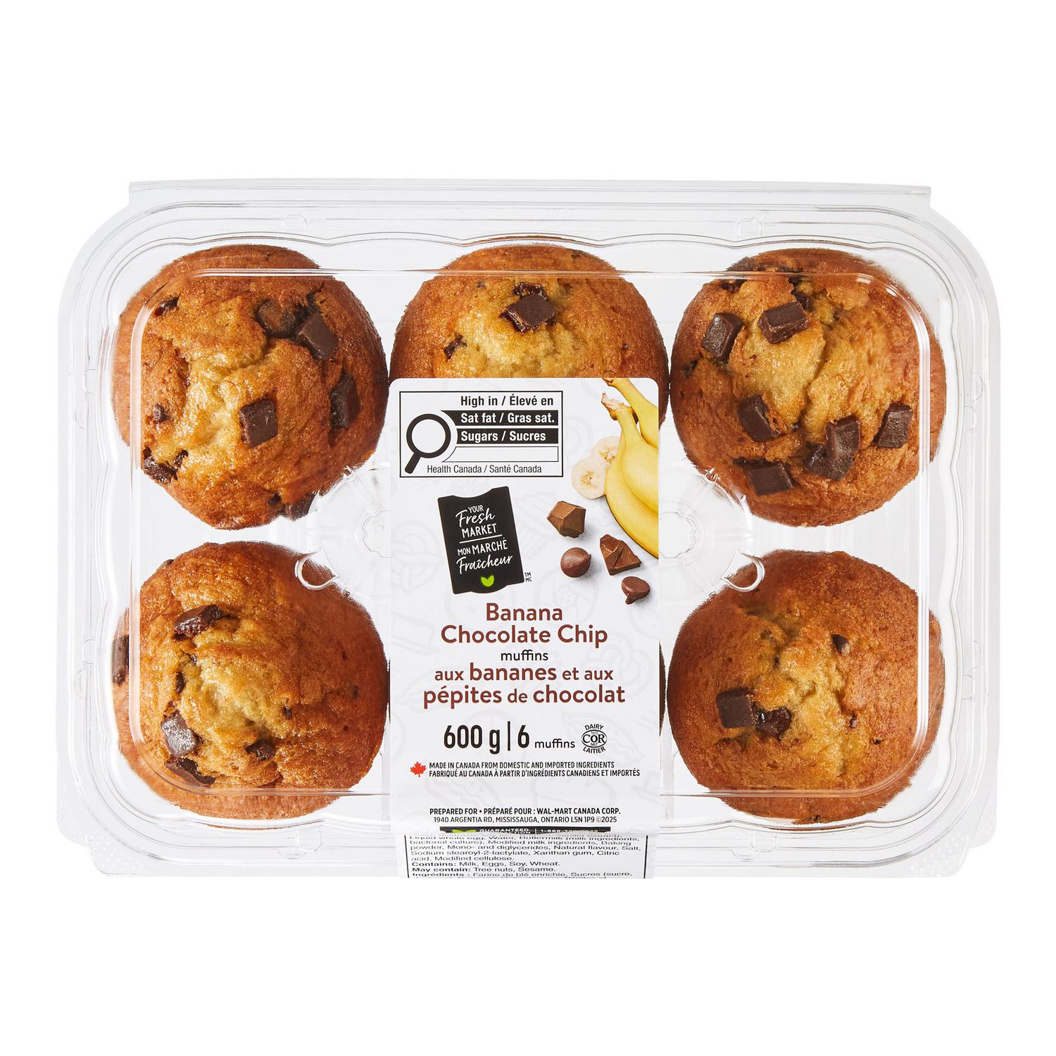 Your Fresh Market Banana Chocolate Chip Muffins, 6 muffins, 600 g total
