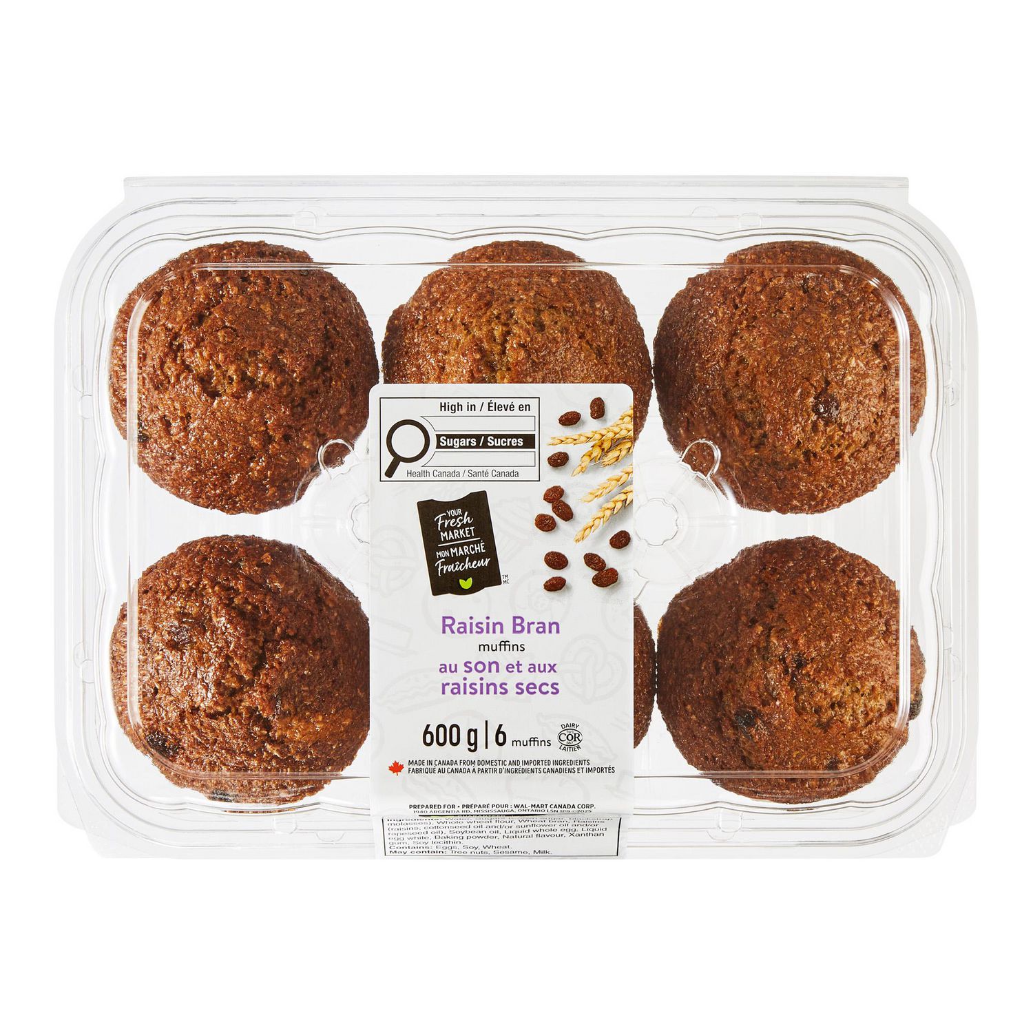 Your Fresh Market Raisin Bran Muffins, 6 muffins, 600 g total