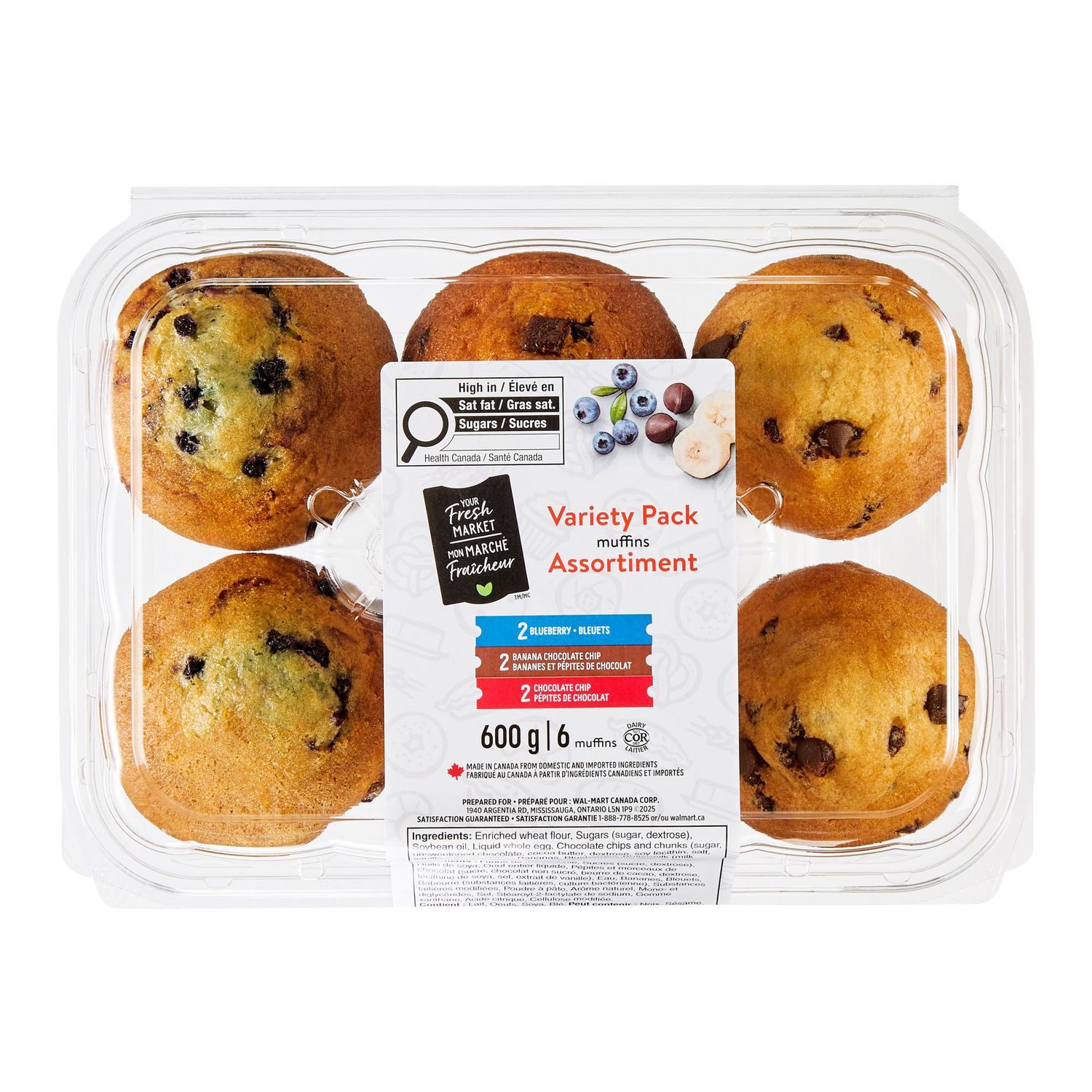 Your Fresh Market Variety Pack Muffins, 6 muffins, 600 g total
