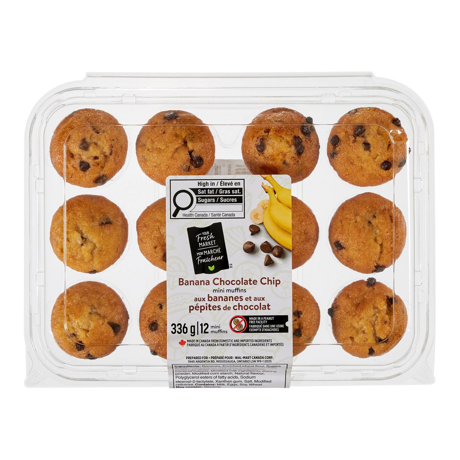 Your Fresh Market Banana Chocolate Chip Mini Muffins, 12 muffins, 336 g total