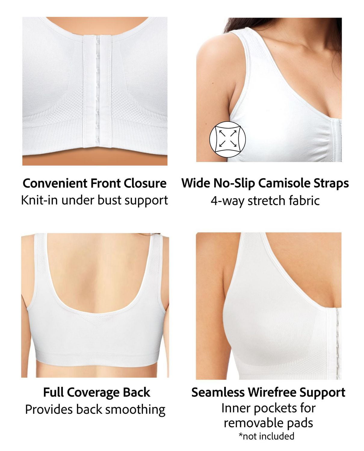 Exquisite Form #9601000 FULLY Seamless Full-Coverage Bra, Wire-Free, Front Closure, Available Sizes - M 3XL