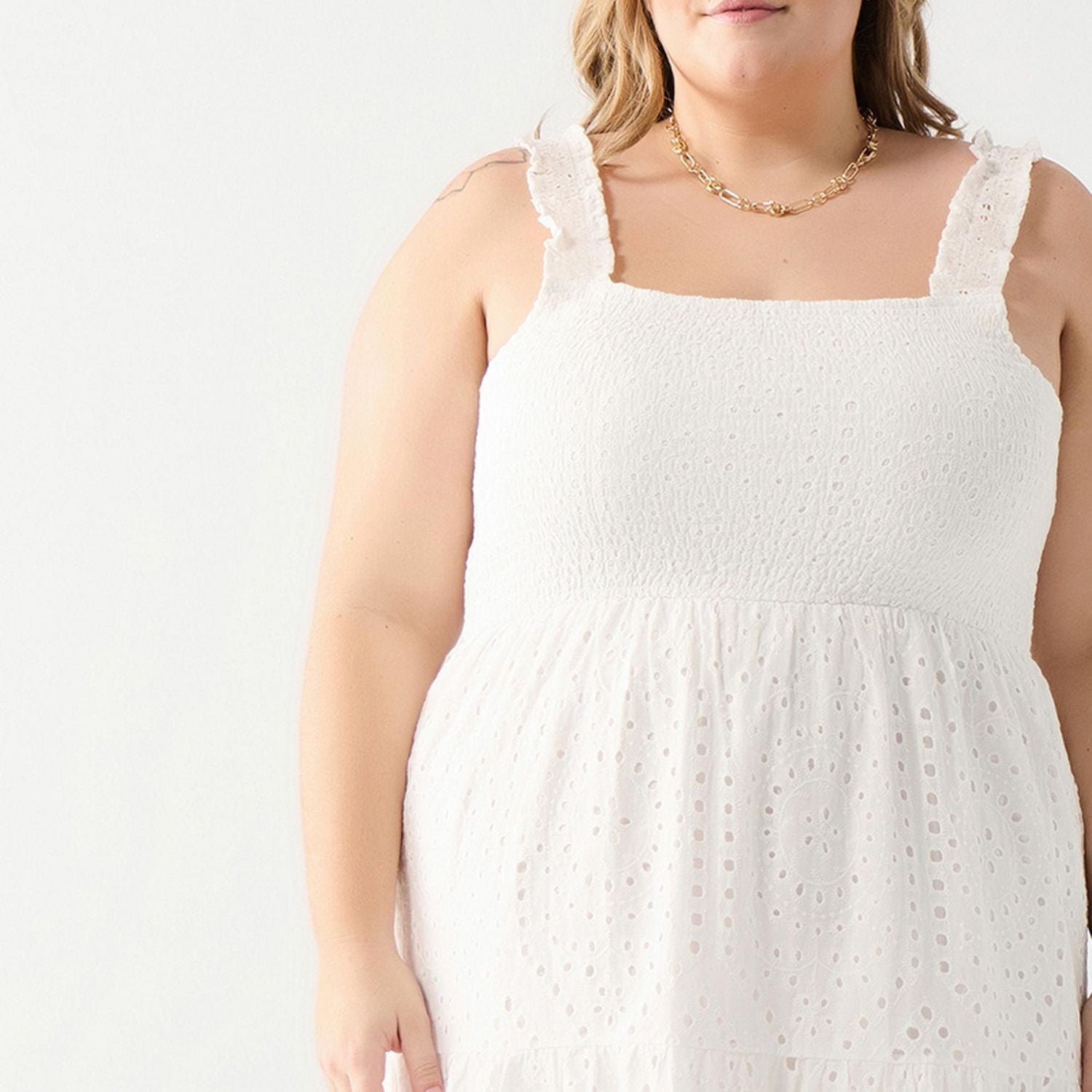 DV Smocked bodice lace eyelet maxi dress