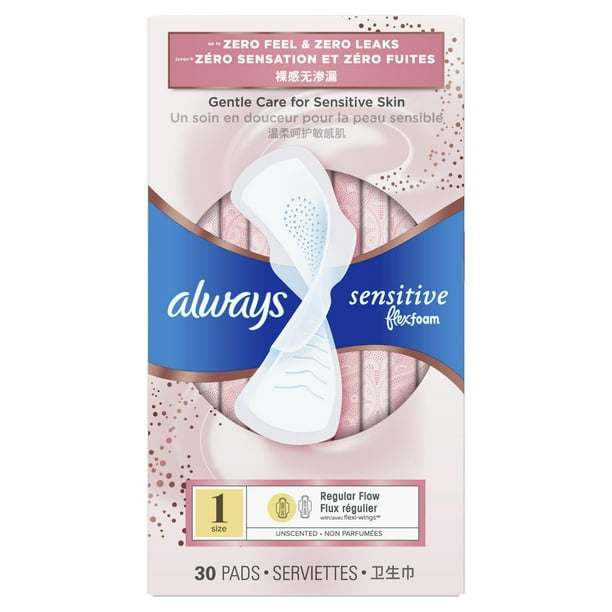 Always Sensitive FlexFoam Pads for Women, Size 1, Regular