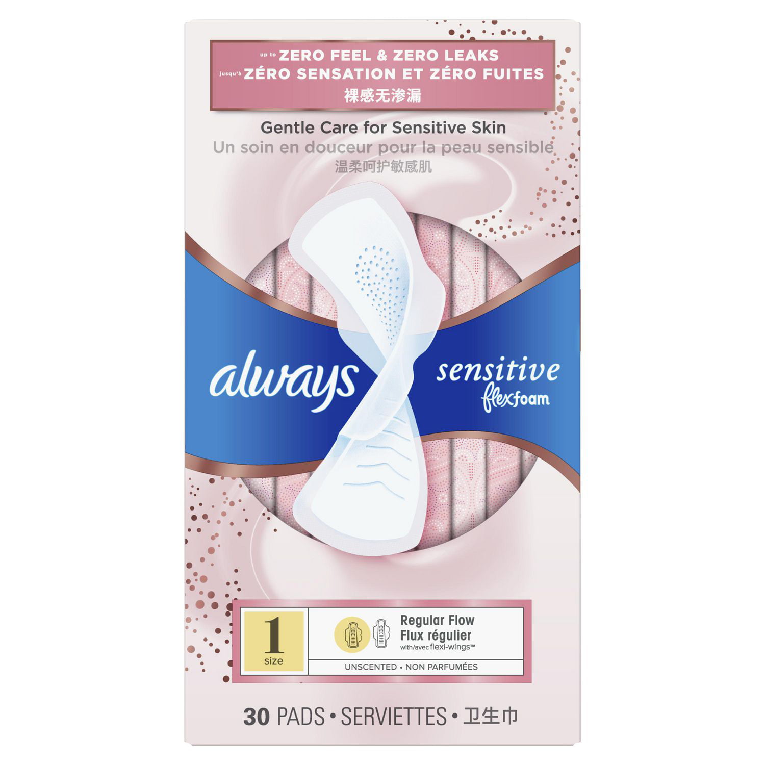Always Sensitive FlexFoam Pads for Women, Size 1, Regular