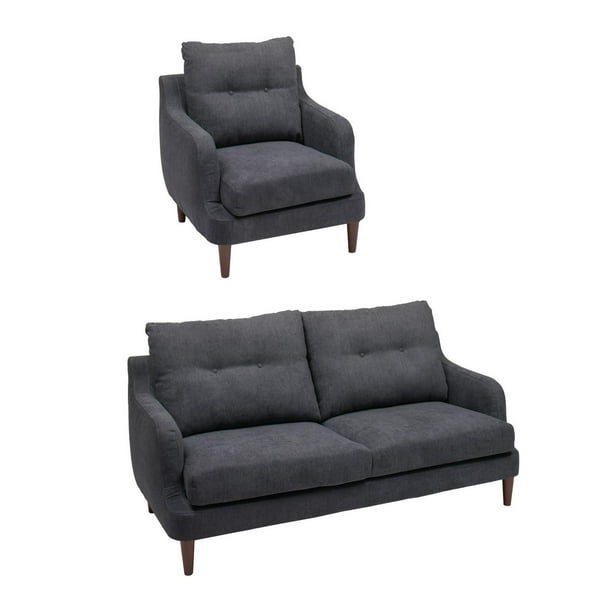 Ens. sofa 2 pièces Victoria de CorLiving avec fauteuil en tissu de chenille marine
