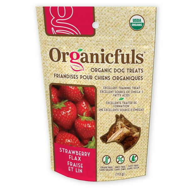 Friandises organiques pour chiens d'Organicfuls - fraise et lin