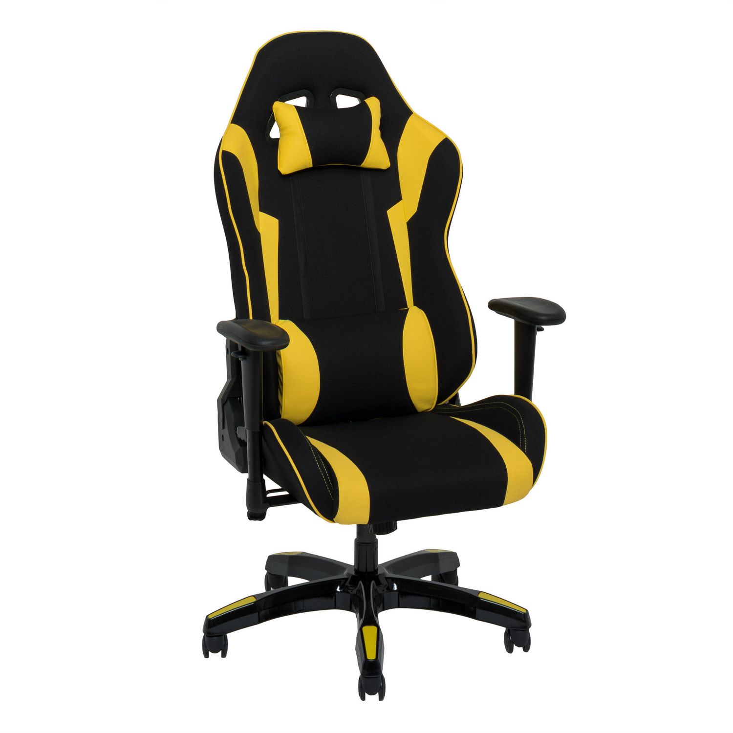 CorLiving Ergonomic Black Mesh And Yellow Leatherette High Back Gaming