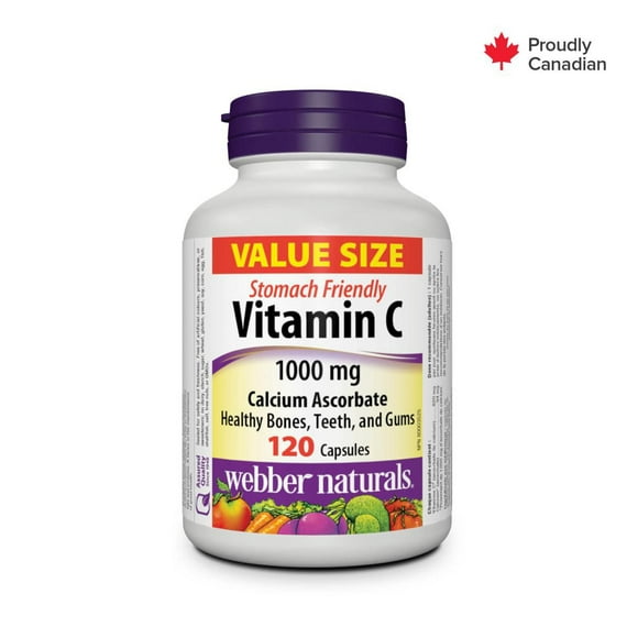 Webber Naturals®, Vitamin C ascorbate de calcium, 1 000 mg Soutient la Santé du Système Immunitaire, 120 capsules